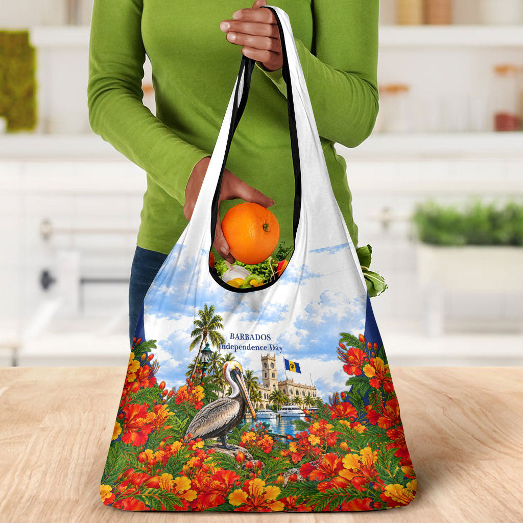 Barbados Independence Day Pelican Grocery Bag Patriotic Tropical Island Scenery And Exotic Flowers