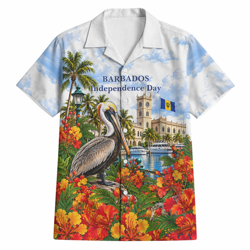 Barbados Independence Day Pelican Hawaiian Shirt Patriotic Tropical Island Scenery And Exotic Flowers