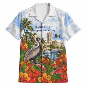 Barbados Independence Day Pelican Hawaiian Shirt Patriotic Tropical Island Scenery And Exotic Flowers