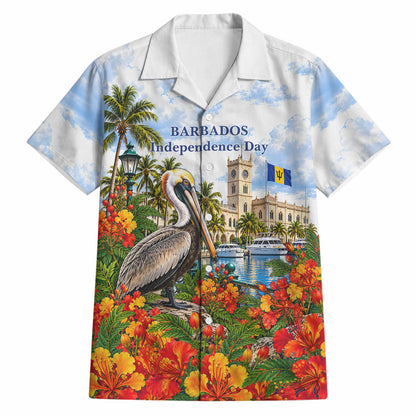 Barbados Independence Day Pelican Hawaiian Shirt Patriotic Tropical Island Scenery And Exotic Flowers