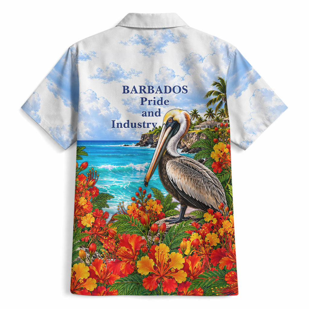 Barbados Independence Day Pelican Hawaiian Shirt Patriotic Tropical Island Scenery And Exotic Flowers