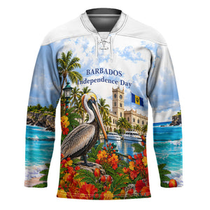 Barbados Independence Day Pelican Hockey Jersey Patriotic Tropical Island Scenery And Exotic Flowers