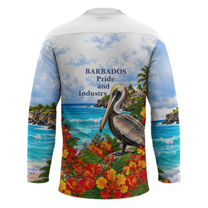 Barbados Independence Day Pelican Hockey Jersey Patriotic Tropical Island Scenery And Exotic Flowers