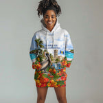 Barbados Independence Day Pelican Hoodie Dress Patriotic Tropical Island Scenery And Exotic Flowers