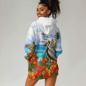 Barbados Independence Day Pelican Hoodie Dress Patriotic Tropical Island Scenery And Exotic Flowers