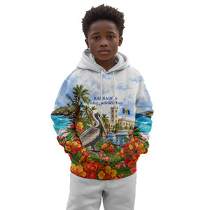 Barbados Independence Day Pelican Kid Hoodie Patriotic Tropical Island Scenery And Exotic Flowers