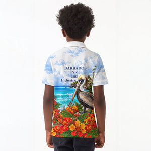 Barbados Independence Day Pelican Kid Polo Shirt Patriotic Tropical Island Scenery And Exotic Flowers