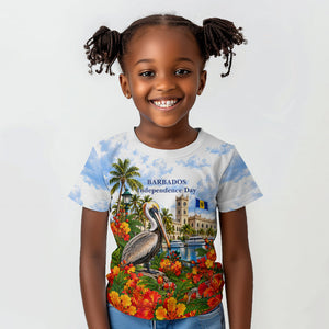 Barbados Independence Day Pelican Kid T shirt Patriotic Tropical Island Scenery And Exotic Flowers