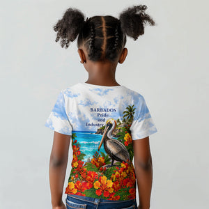 Barbados Independence Day Pelican Kid T shirt Patriotic Tropical Island Scenery And Exotic Flowers