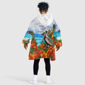 Barbados Independence Day Pelican Kid Wearable Blanket Hoodie Patriotic Tropical Island Scenery And Exotic Flowers