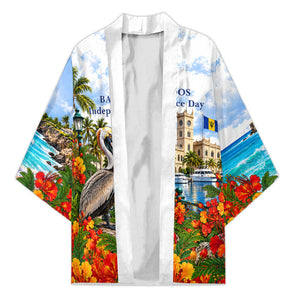 Barbados Independence Day Pelican Kimono Patriotic Tropical Island Scenery And Exotic Flowers