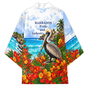 Barbados Independence Day Pelican Kimono Patriotic Tropical Island Scenery And Exotic Flowers
