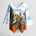 Barbados Independence Day Pelican Kimono Sleeve Blouse Patriotic Tropical Island Scenery And Exotic Flowers