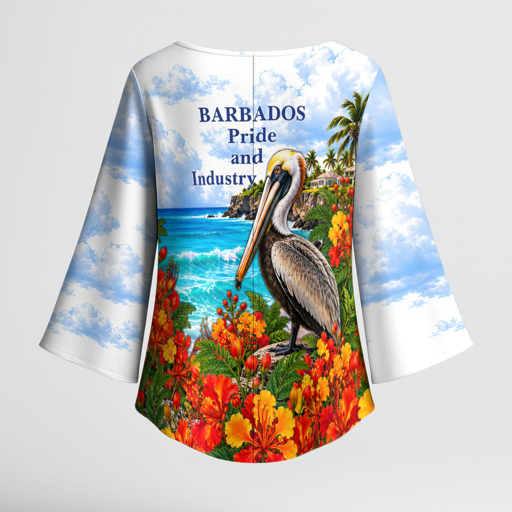 Barbados Independence Day Pelican Kimono Sleeve Blouse Patriotic Tropical Island Scenery And Exotic Flowers
