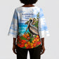 Barbados Independence Day Pelican Kimono Sleeve Blouse Patriotic Tropical Island Scenery And Exotic Flowers