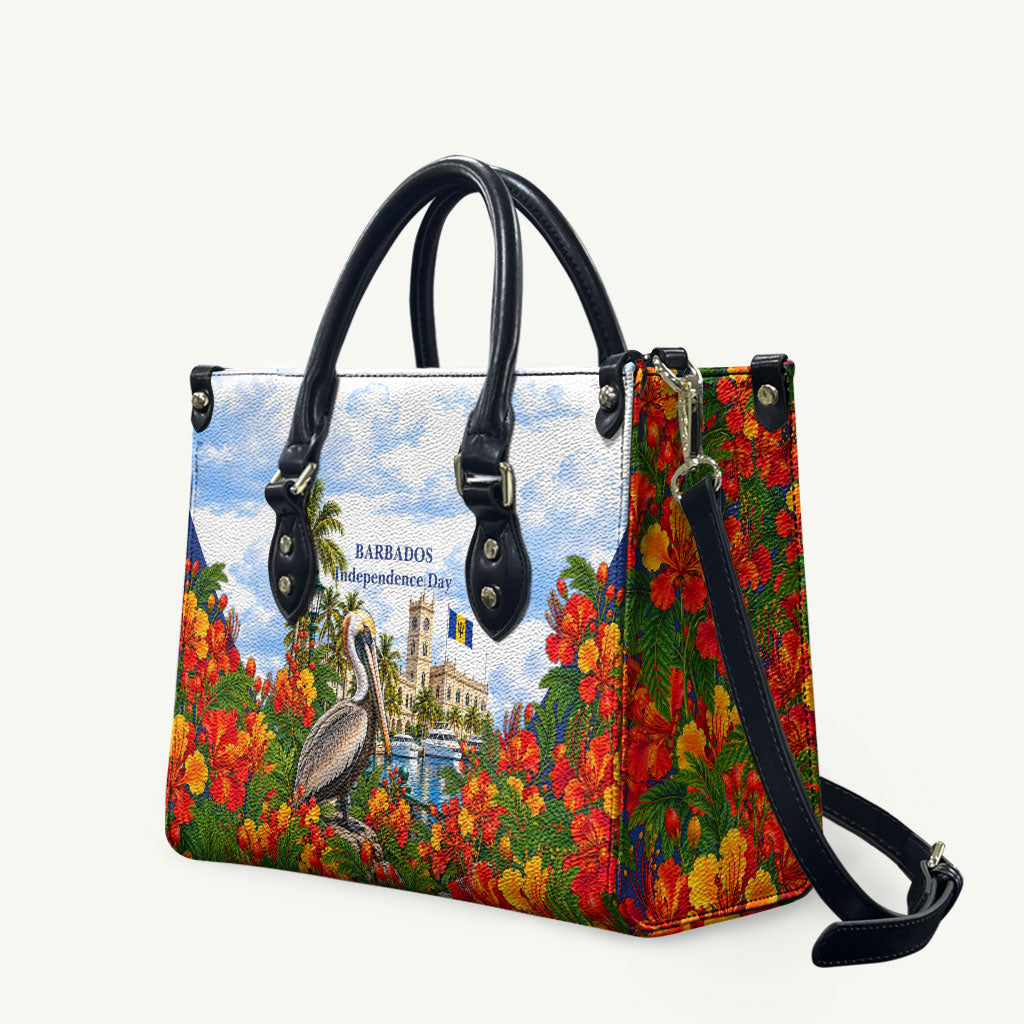 Barbados Independence Day Pelican Leather Bag Patriotic Tropical Island Scenery And Exotic Flowers