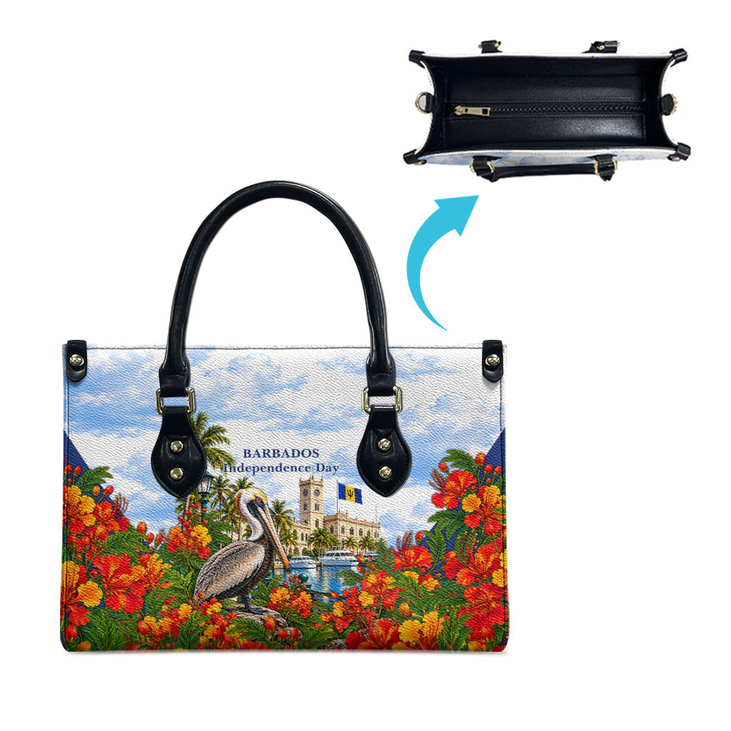 Barbados Independence Day Pelican Leather Bag Patriotic Tropical Island Scenery And Exotic Flowers
