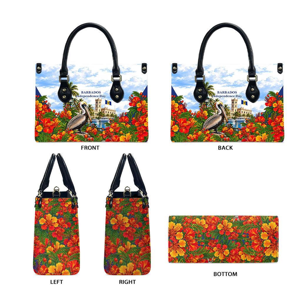 Barbados Independence Day Pelican Leather Bag Patriotic Tropical Island Scenery And Exotic Flowers