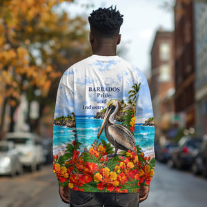Barbados Independence Day Pelican Long Sleeve Shirt Patriotic Tropical Island Scenery And Exotic Flowers
