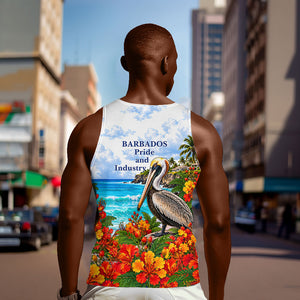 Barbados Independence Day Pelican Men Tank Top Patriotic Tropical Island Scenery And Exotic Flowers