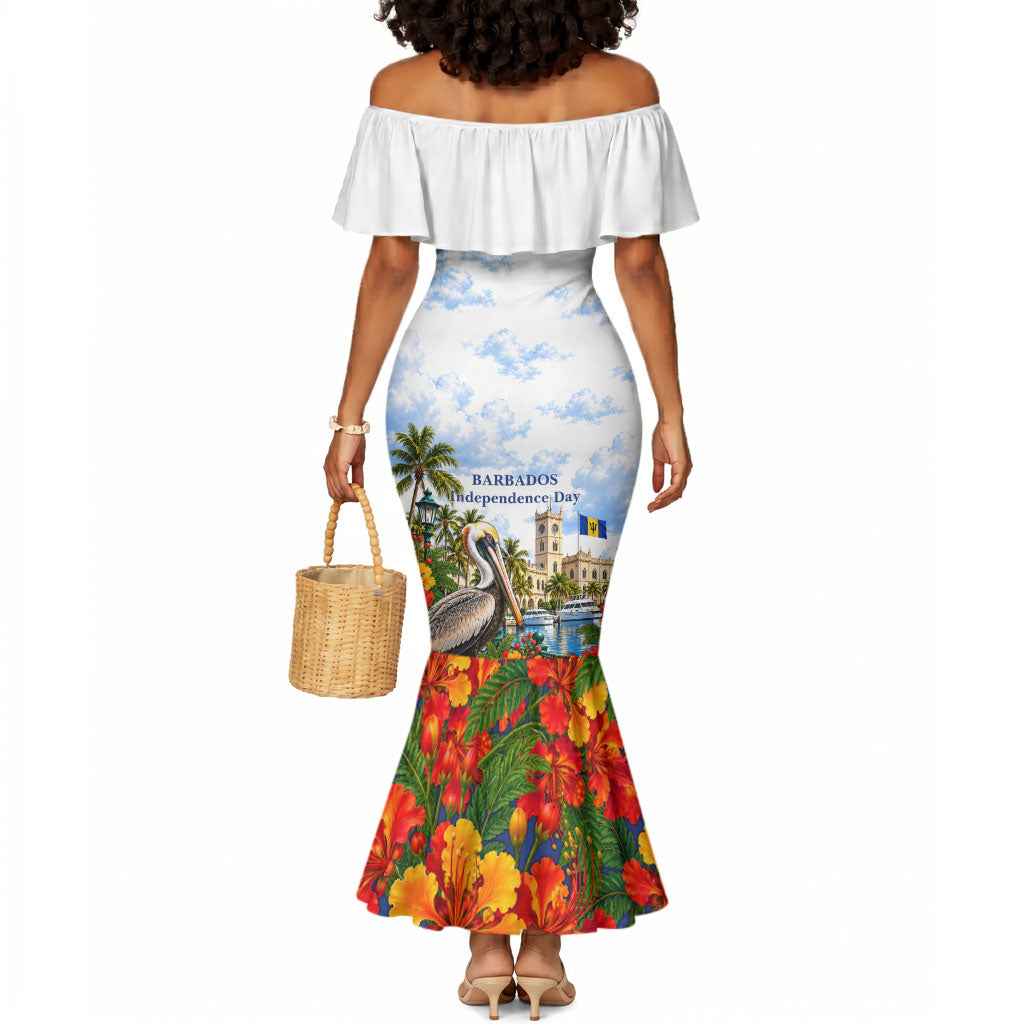Barbados Independence Day Pelican Mermaid Dress Patriotic Tropical Island Scenery And Exotic Flowers
