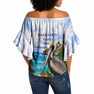 Barbados Independence Day Pelican Off Shoulder Wrap Waist Top Patriotic Tropical Island Scenery And Exotic Flowers