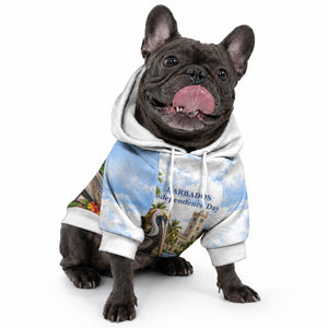 Barbados Independence Day Pelican Pet Hoodie Patriotic Tropical Island Scenery And Exotic Flowers