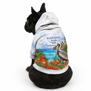 Barbados Independence Day Pelican Pet Hoodie Patriotic Tropical Island Scenery And Exotic Flowers