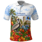Barbados Independence Day Pelican Polo Shirt Patriotic Tropical Island Scenery And Exotic Flowers