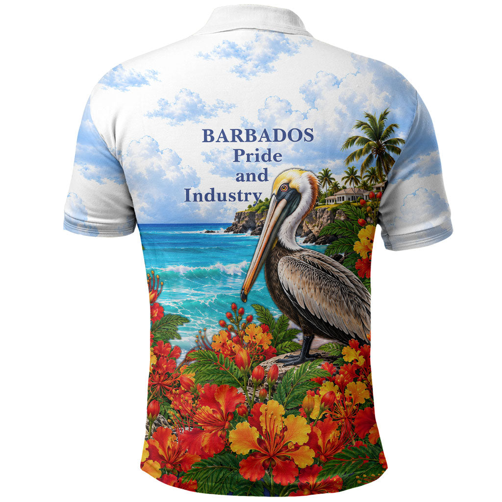 Barbados Independence Day Pelican Polo Shirt Patriotic Tropical Island Scenery And Exotic Flowers