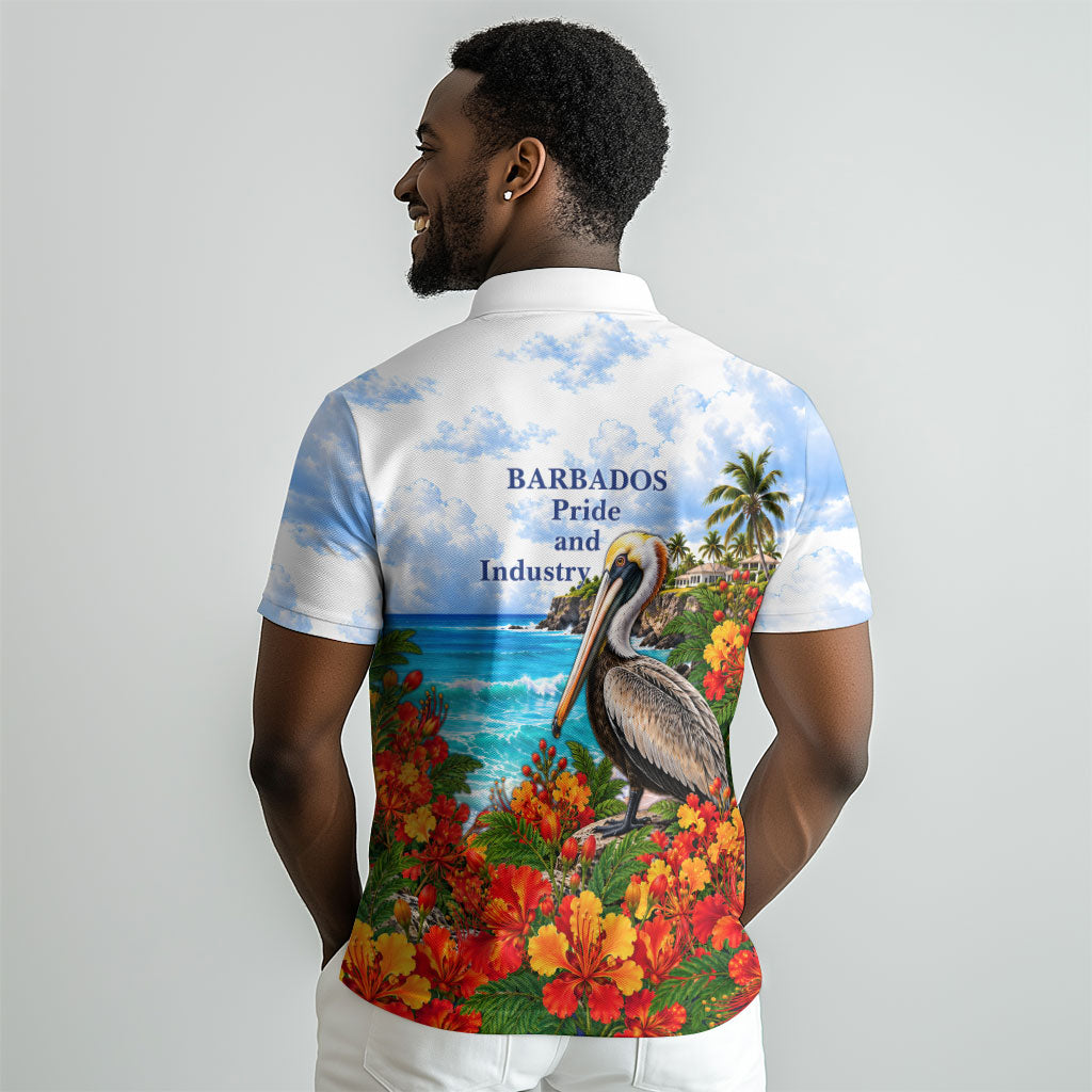 Barbados Independence Day Pelican Polo Shirt Patriotic Tropical Island Scenery And Exotic Flowers