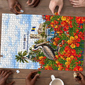 Barbados Independence Day Pelican Puzzle Patriotic Tropical Island Scenery And Exotic Flowers