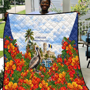 Barbados Independence Day Pelican Quilt Patriotic Tropical Island Scenery And Exotic Flowers