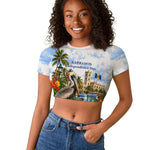 Barbados Independence Day Pelican Raglan Cropped T shirt Patriotic Tropical Island Scenery And Exotic Flowers