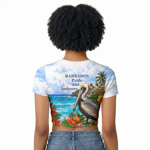 Barbados Independence Day Pelican Raglan Cropped T shirt Patriotic Tropical Island Scenery And Exotic Flowers