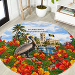 Barbados Independence Day Pelican Round Carpet Patriotic Tropical Island Scenery And Exotic Flowers