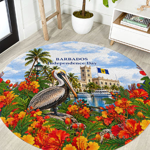Barbados Independence Day Pelican Round Carpet Patriotic Tropical Island Scenery And Exotic Flowers