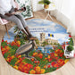Barbados Independence Day Pelican Round Carpet Patriotic Tropical Island Scenery And Exotic Flowers