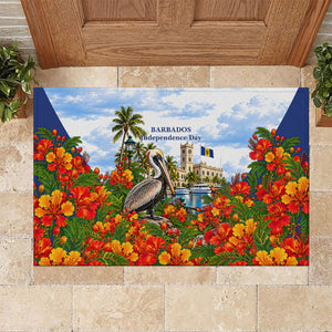 Barbados Independence Day Pelican Rubber Doormat Patriotic Tropical Island Scenery And Exotic Flowers