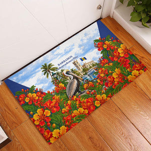 Barbados Independence Day Pelican Rubber Doormat Patriotic Tropical Island Scenery And Exotic Flowers