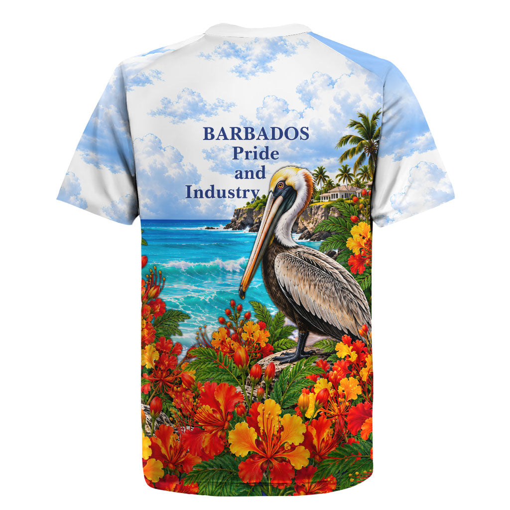 Barbados Independence Day Pelican Rugby Jersey Patriotic Tropical Island Scenery And Exotic Flowers