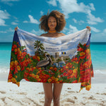 Barbados Independence Day Pelican Sarong Patriotic Tropical Island Scenery And Exotic Flowers