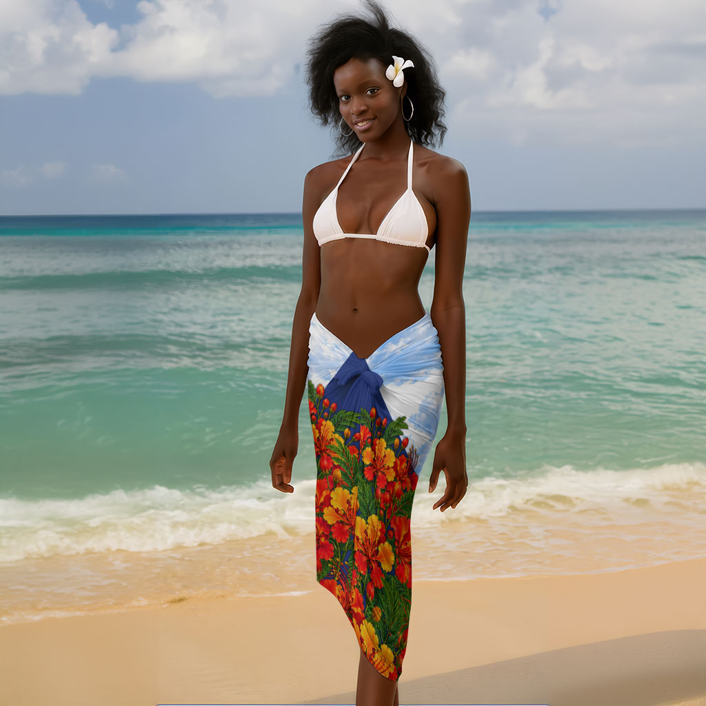 Barbados Independence Day Pelican Sarong Patriotic Tropical Island Scenery And Exotic Flowers
