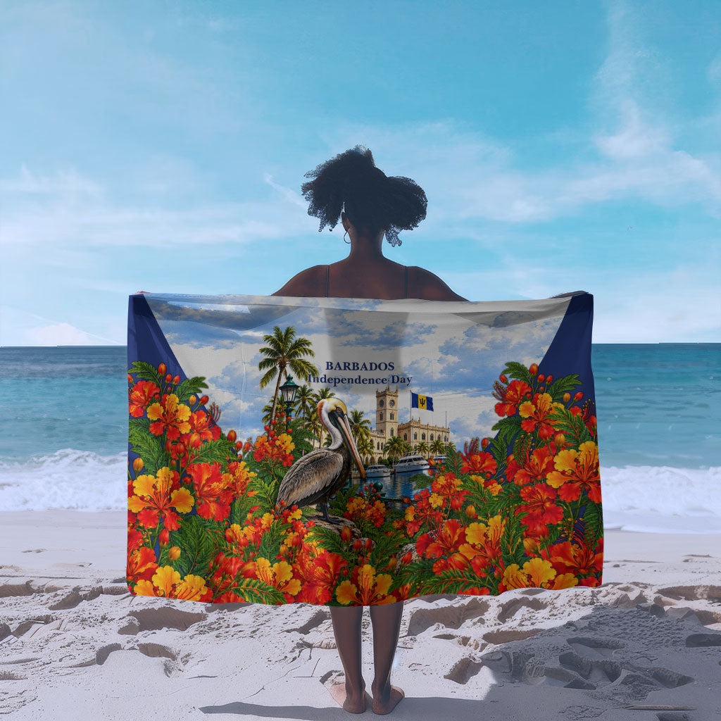 Barbados Independence Day Pelican Sarong Patriotic Tropical Island Scenery And Exotic Flowers