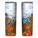 Barbados Independence Day Pelican Skinny Tumbler Patriotic Tropical Island Scenery And Exotic Flowers