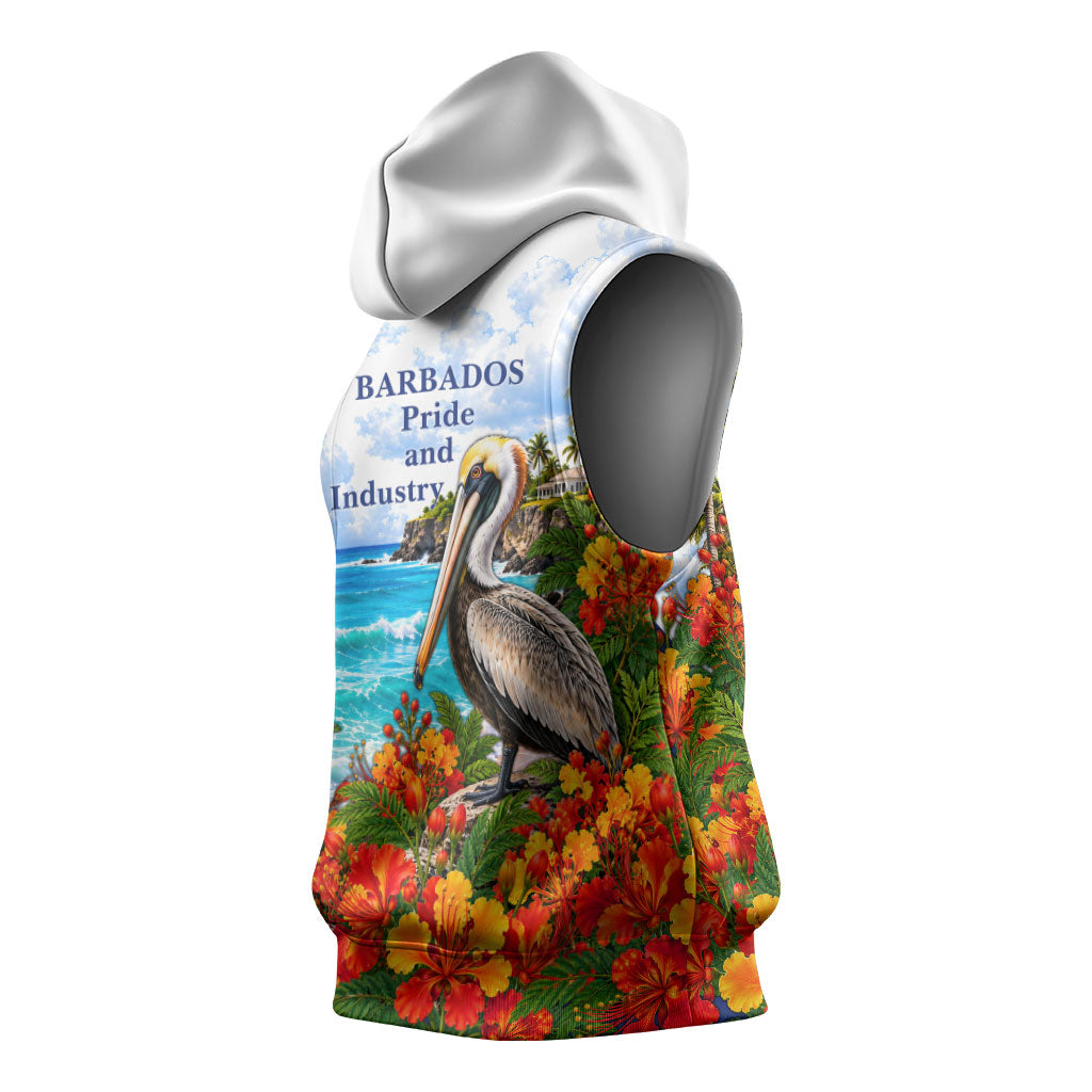 Barbados Independence Day Pelican Sleeveless Hoodie Patriotic Tropical Island Scenery And Exotic Flowers