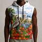 Barbados Independence Day Pelican Sleeveless Hoodie Patriotic Tropical Island Scenery And Exotic Flowers