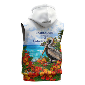 Barbados Independence Day Pelican Sleeveless Zip Hoodie Patriotic Tropical Island Scenery And Exotic Flowers