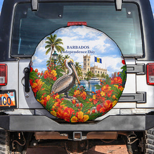 Barbados Independence Day Pelican Spare Tire Cover Patriotic Tropical Island Scenery And Exotic Flowers
