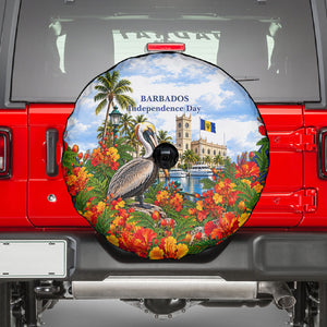 Barbados Independence Day Pelican Spare Tire Cover Patriotic Tropical Island Scenery And Exotic Flowers
